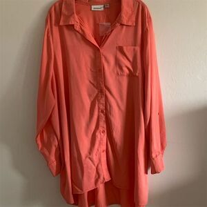 Women's‎ Avenue Orange Long Sleeve Button-Up Shirt Size M Casual